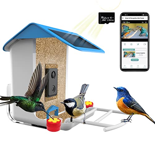 HZG Smart Bird Feeder with Camera, 2.4GHz WiFi &1080P HD Camera Auto Capture Bird Videos & Solar Panel, Free AI Forever, App Notify When Birds Detected, Bird House with Camera Gifts for Bird Lover