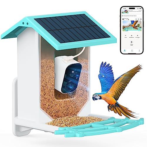 AUXCO Bird Feeder with Camera, Newest Solar Smart Bird Feeder Camera Wireless Outdoor, AI Identify 11000+ Bird Species, 1080P HD Real Time Auto Capture Bird Videos & Notify Video Bird Feeders Camera