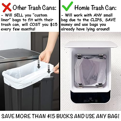 Homie 2 Pack, Automatic Trash Can 2.9 Gallon with Smart Touchless Motion Sensor and Anti - Bag Slip Lid, Use as Mini Garbage Basket, Slim Dust Bin, or Decor in Bathroom, Restroom, Kitchen