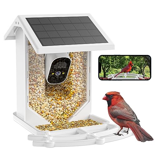 Smart Bird Feeder with Camera, HD Optical Len, 1080P Free AI Identify, Auto Capture Instant Notifications, Built-in Two-Way Audio, Solar Panel, Ideal Gift for Family