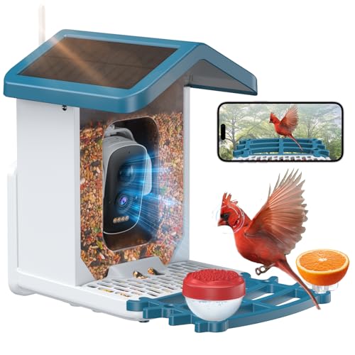 AUXCO Smart Bird Feeder Camera, Solar-Powered Bird Feeder Camera with 4MP Camera, AI Identify 11000+ Species, Squirrel Proof Wireless Camera Bird Feeders with Real-Time Alerts & Automatic Bird Camera