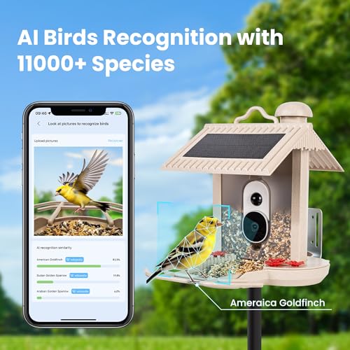 GIGALUMI Smart Bird Feeder with Camera, AI Bird Feeder Camera with Solar Powered, Auto Video Capture & Instant Notifications, Ideal Gift for Bird Lovers