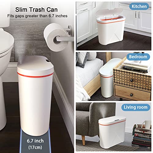 aDeerElf Automatic Bathroom Trash Can with lid, Smart Trash Can Bedroom, Motion Sensor Trash Can Small Smart Trash Can Touchless Slim Garbage Can (White, 4.2 Gallon)