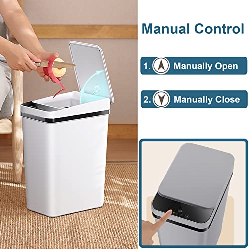 LALASTAR Smart Trash Can, Small Kitchen Trash Can with Lid, Slim Touchless Garbage Can, Narrow Motion Sensor Trashcan, Automatic Plastic Trash Bin for Bathroom, Bedroom, Kitchen, Grey, 2.5 Gallon