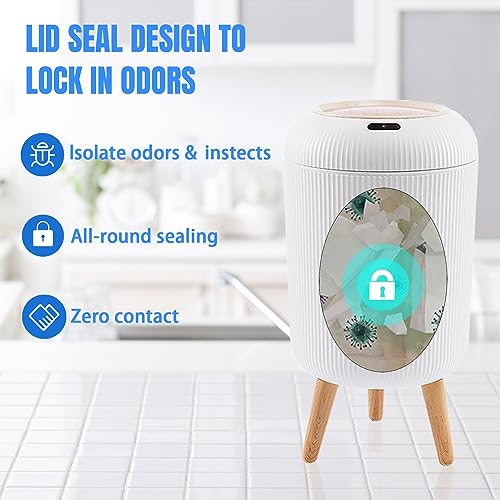 URALFA Automatic Motion Sensor Bathroom Trash Can with Lid, 3 Gallon / 11 L Touchless Trash Bin, Smart Plastic Garbage Can, Intelligent Trash Can for Bedroom, Bathroom, Kitchen, Office, White