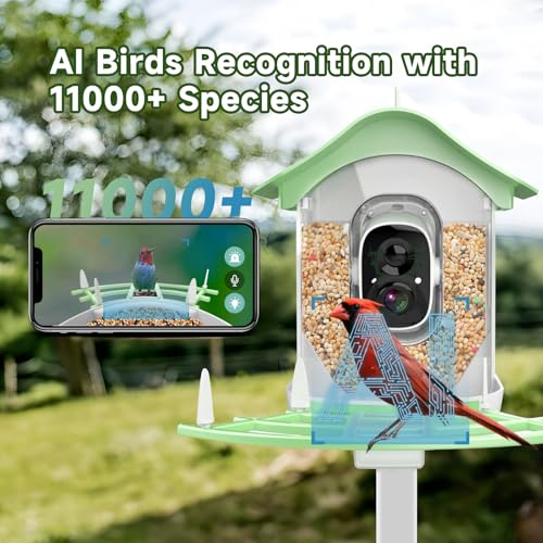 Smart Bird Feeder with Camera, AI Identify Bird Breed,Auto Capture Backyard Garden Bird Watching,Motion Detection, Solar-Powered WiFi 1080P Live Camera for Birds lover