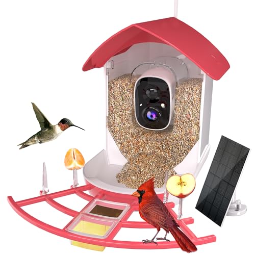 Smart Bird Feeder with Camera,AI Bird Identification,Solar-Powered,Supports Cloud and SD Card Storage,Waterproof Design,Perfect for Backyard and Garden
