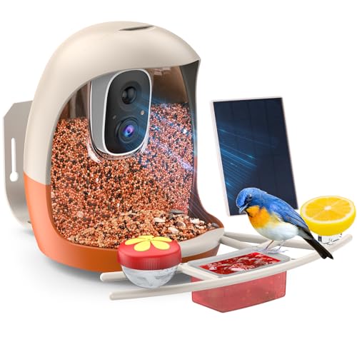 AUXCO Bird Feeder with Camera, Smart Bird Feeder Camera with AI Identify, 4K Ultra HD Camera, Auto Capture Bird Videos & Instant Notification, Attract a Variety of Birds, Ideal Gift for Children’s Day