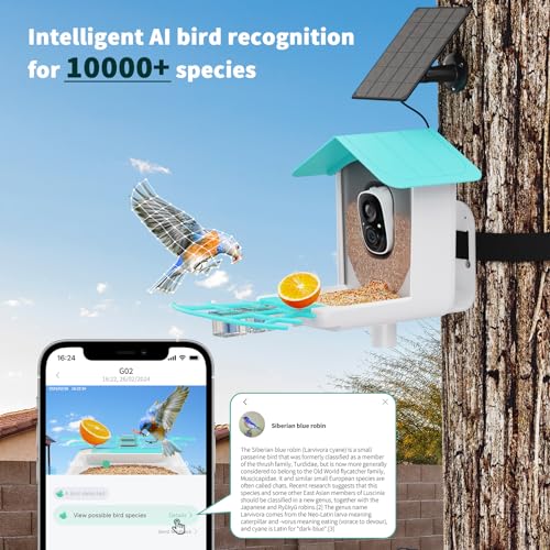 HARYMOR Smart Bird Feeder with Camera, Bird House with Camera for Outside, Solar Powered, AI Identif, Auto Capture Bird Videos, Real Time Views, Bird Watching Camera, Gift for Bird Love