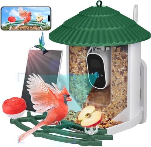 Smart Bird Feeder with Camera, Bird Feeders for Outdoors with APP Control, Batteries & Solar Powered, Color Night Vision, AI Identify Bird Species, Smart Hummingbird Feeder Ideal Gift for Bird Lover