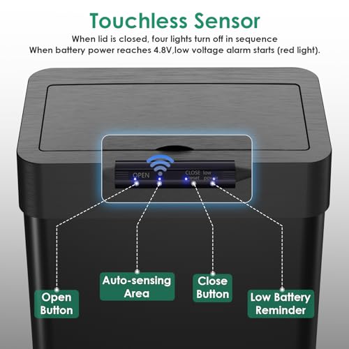 Arlopu 21.1 Gallon Automatic Trash Can,Sensor Motion Stainless Steel Garbage Bin, Touchless Smart Waste Bin, W/Stay-Open, Soft Close Lid, Display Light for Kithchen, Living Room, Office (21.1gal)