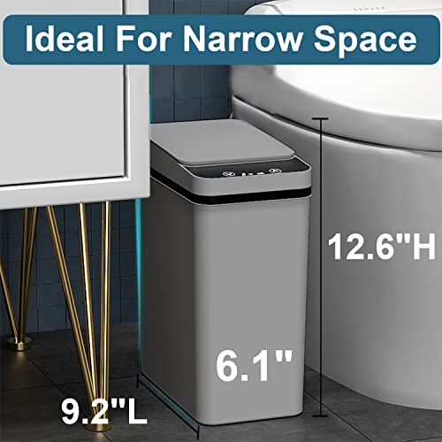 LALASTAR Smart Trash Can, Small Kitchen Trash Can with Lid, Slim Touchless Garbage Can, Narrow Motion Sensor Trashcan, Automatic Plastic Trash Bin for Bathroom, Bedroom, Kitchen, Grey, 2.5 Gallon