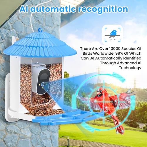 WISHBETY Smart Bird Feeder with Camera Solar Powered,AI Recognition Bird Feeder 1080P HD Real-Time,Auto Capture Bird Videos & Instant Notifications,Real Ideal Gift for Bird Lover