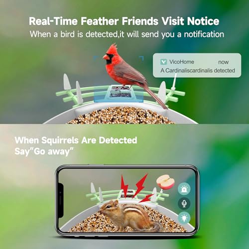 Smart Bird Feeder with Camera, AI Identify Bird Breed,Auto Capture Backyard Garden Bird Watching,Motion Detection, Solar-Powered WiFi 1080P Live Camera for Birds lover