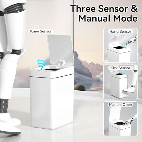 kaylowe Bathroom Automatic Trash Can 2.6 Gallon Touchless Garbage Cans with Lid 2 Pack Small Slim Motion Sensor Smart Trash Bin for Bedroom, Bathroom, Office, Kitchen, Living Room, White