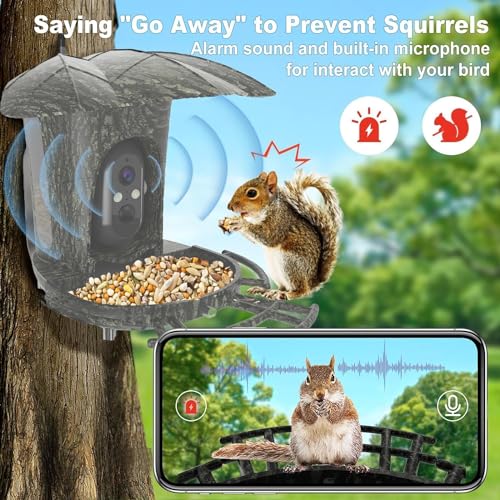 AUQRER Smart Bird Feeder with Camera, 1080P HD Bird Feeder Camera Including 4G SIM Card, AI Identify Bird Species APP Control Solar Powered Smart Bird Feeder (4G Vesion)
