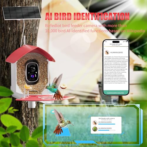 Smart Bird Feeder with Camera,AI Bird Identification,Solar-Powered,Supports Cloud and SD Card Storage,Waterproof Design,Perfect for Backyard and Garden