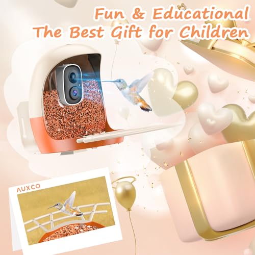AUXCO Bird Feeder with Camera, Smart Bird Feeder Camera with AI Identify, 4K Ultra HD Camera, Auto Capture Bird Videos & Instant Notification, Attract a Variety of Birds, Ideal Gift for Children’s Day