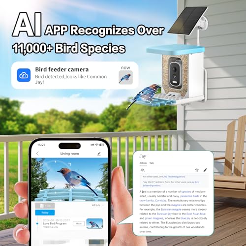 2024 Upgrade Bird Feeder with Camera, Smart AI Identify, 2K 4MP Bird Feeder Camera, Auto Capture When Motion Detected&APP Notify, Solar Powered, Built-in Microphone, Squirrel-Proof, Bird Lover Gift