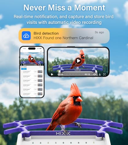 HIXX Smart Bird Feeder with Camera, Auto Capture Bird Videos & Bird Arrival Alerts, Bird Feeder Camera for Outside with AI Identify 10000+ Bird Species, with 32GB TF Card, Ideal for Family&Bird Lovers