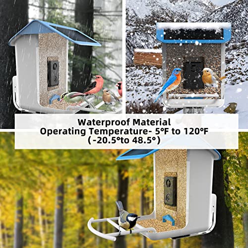 HZG Smart Bird Feeder with Camera, 2.4GHz WiFi &1080P HD Camera Auto Capture Bird Videos & Solar Panel, Free AI Forever, App Notify When Birds Detected, Bird House with Camera Gifts for Bird Lover