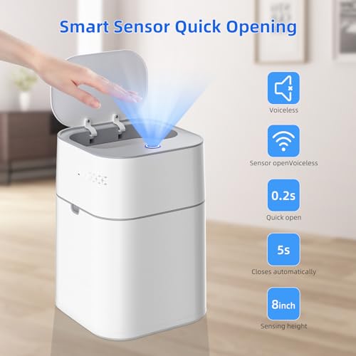 MOPALL Bathroom Trash Can Touchless, 4 Gallon Automatic Garbage Can with Lid, Waterproof Motion Sensor Trash Can, Smart Adsorption Trash Bin for Bathroom, Bedroom, Kitchen, Office
