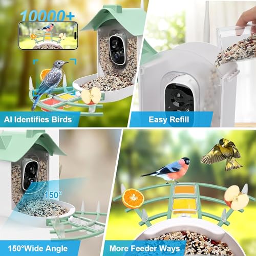 Bird Feeder with Camera, Smart Bird House with Cam,HD AI Identify Bird Species Watching Camera, Solar Powered, Auto Capture Bird Videos & Motion Detection, Gift for Bird Lover