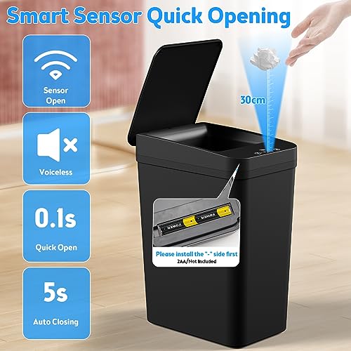 KOEYLE 2 Pack 2.2 Gallon Automatic Touchless Garbage Can, Small Motion Sensor Smart Trash Can, Slim Waterproof Trash Bin for Bedroom, Bathroom, Office, Living Room, Black