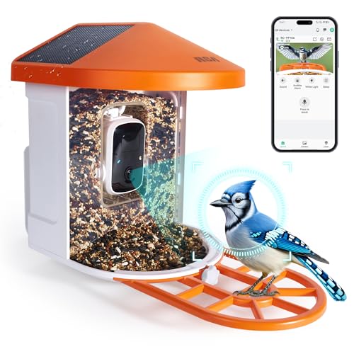 RCA Smart Bird Feeder with HD Camera – AI Bird Recognition Technology, Infrared Night Vision, Solar Powered, Two-Way Audio, Waterproof/Dustproof, WiFi-Enabled, Cloud Storage, App-Control