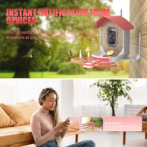 Smart Bird Feeder with Camera,AI Bird Identification,Solar-Powered,Supports Cloud and SD Card Storage,Waterproof Design,Perfect for Backyard and Garden