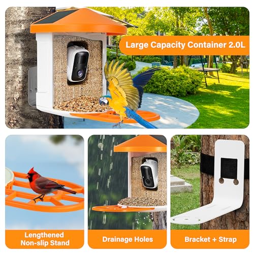 Simple Deluxe Smart Bird Feeder with Camera Solar Powered Hummingbird Feeders for Outdoors with Camera HD 1080P, AI Identify Bird Species 11k, Auto Capture Bird Videos, Ideal Gift for Bird Lover