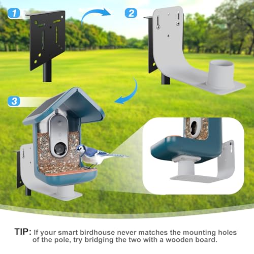 QwayHome Upgrade 80In Smart Bird Feeder Pole, Outdoor Bird House Poles Mount Kit for Bird Buddy Feeder & Wooden Bird House, Adjustable Heavy-Duty BirdHouse Pole Stand Post Set with 5-Prong Base