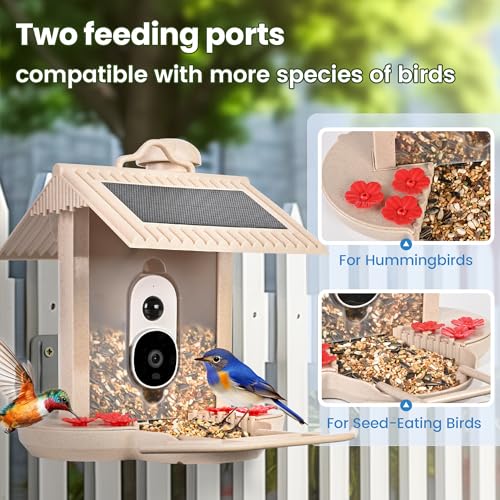 GIGALUMI Smart Bird Feeder with Camera, AI Bird Feeder Camera with Solar Powered, Auto Video Capture & Instant Notifications, Ideal Gift for Bird Lovers
