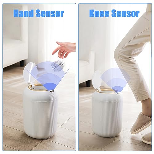 URALFA Automatic Motion Sensor Bathroom Trash Can with Lid, 3 Gallon / 11 L Touchless Trash Bin, Smart Plastic Garbage Can, Intelligent Trash Can for Bedroom, Bathroom, Kitchen, Office, White