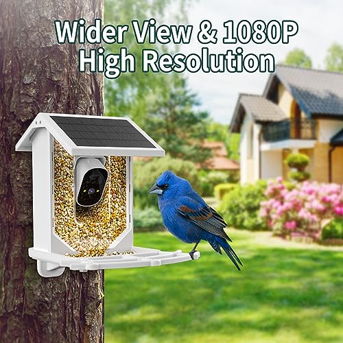 Smart Bird Feeder with Camera, HD Optical Len, 1080P Free AI Identify, Auto Capture Instant Notifications, Built-in Two-Way Audio, Solar Panel, Ideal Gift for Family