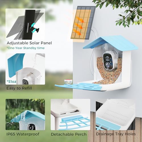 PerchMe Smart Bird Feeder with Camera Solar powered, AI Recognition, 1080P Auto Capture Bird & App Notify, Waterproof Camera Bird Feeder for Outside with Hummingbird Feeder, Ideal Gift for Bird Lover