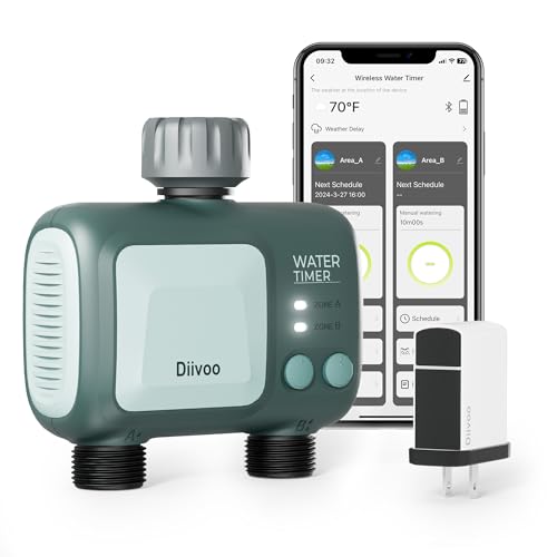 Diivoo WiFi Sprinkler Timer 2 Zone, Smart Water Hose Timer Compatible with Alexa and Google, Remote Control Irrigation Timer, Automatic Manual Watering, Rain Delay, for Garden, Yards and Lawns
