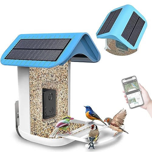 Sainlogic Free AI Smart Bird Feeder with 1080P HD Camera, Camera Bird Feeder Identify Bird Species with 2 Solar Panels, Video Bird Feeder with WiFi & Motion Detection, Smart Bird Feeders as Gifts