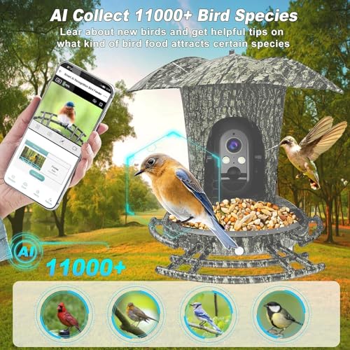 AUQRER Smart Bird Feeder with Camera, 1080P HD Bird Feeder Camera Including 4G SIM Card, AI Identify Bird Species APP Control Solar Powered Smart Bird Feeder (4G Vesion)