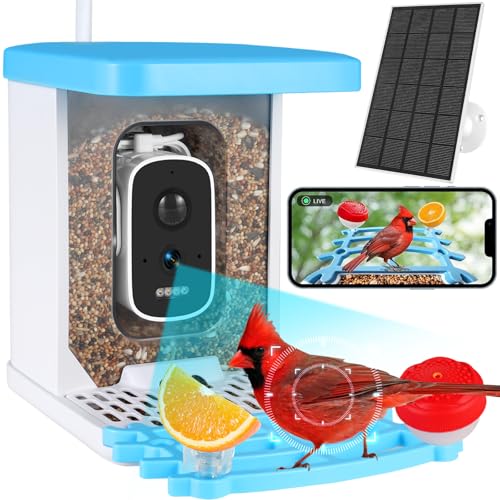 Smart Bird Feeder with Camera, Bird Feeders for Outdoors Bird Watching Camera 2.5K 4MP, AI Identify Auto Capture Bird Videos,Detection & Notify, Wireless Solar Powered Bird Camera Ideal for Bird Lover