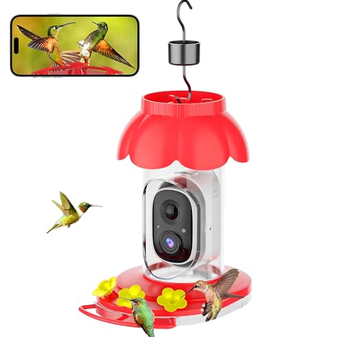 Smart Hummingbird Feeder with Camera,Wireless Bird Feeders for Outdoors Video Watching AI Camera with Auto Capture Videos & Motion Detection Ideal Gift for Bird Lovers