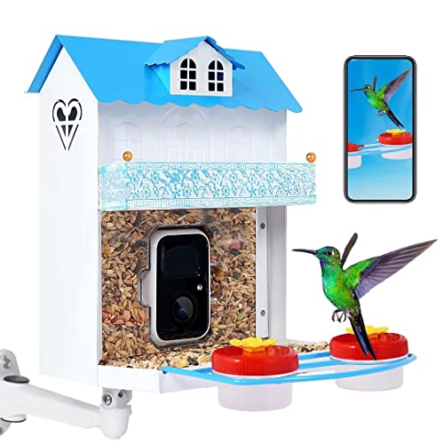 AMOEJOV hummingbird feeder camera,Smart bird Feeder with camera Auto Capture Birds and Notify,1080P HD Full Color Camera,Free 32G SD Card, Ideal Gift for bird lovers