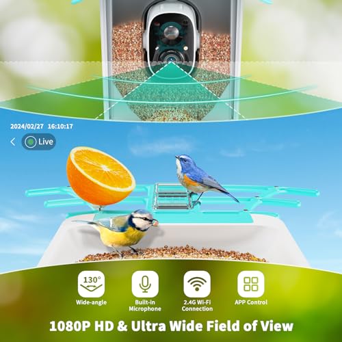 HARYMOR Smart Bird Feeder with Camera, Bird House with Camera for Outside, Solar Powered, AI Identif, Auto Capture Bird Videos, Real Time Views, Bird Watching Camera, Gift for Bird Love