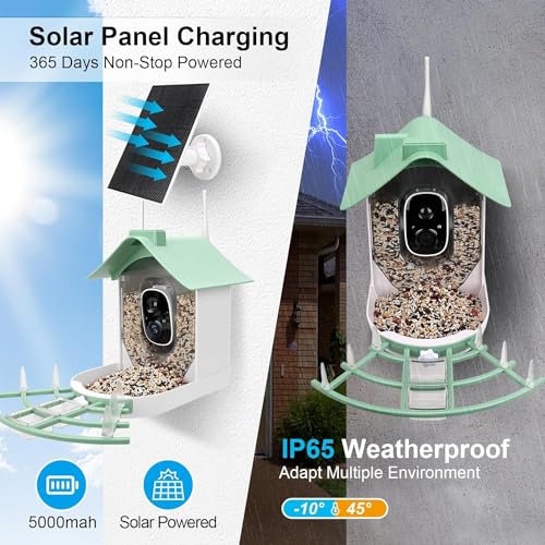 Bird Feeder with Camera, Smart Bird House with Cam,HD AI Identify Bird Species Watching Camera, Solar Powered, Auto Capture Bird Videos & Motion Detection, Gift for Bird Lover