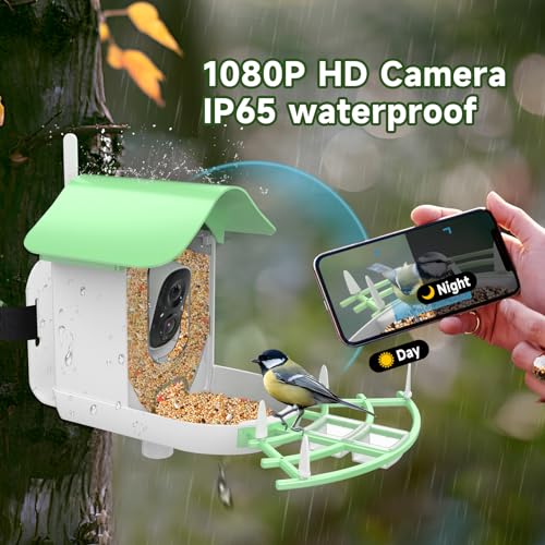 Smart Bird Feeder with Camera, AI Identify Bird Breed,Auto Capture Backyard Garden Bird Watching,Motion Detection, Solar-Powered WiFi 1080P Live Camera for Birds lover