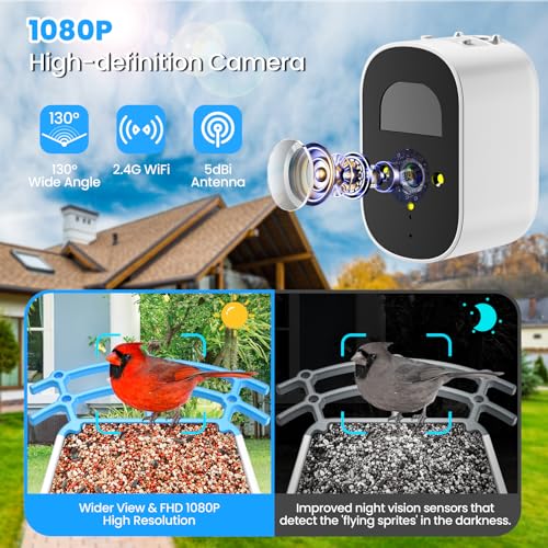 WISHBETY Smart Bird Feeder with Camera Solar Powered,AI Recognition Bird Feeder 1080P HD Real-Time,Auto Capture Bird Videos & Instant Notifications,Real Ideal Gift for Bird Lover
