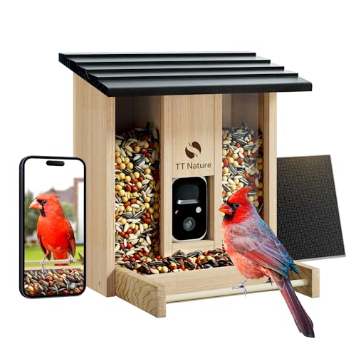 TT Nature Bird Feeder with Camera, Upgraded Smart Bird Feeder with Solar Powered, AI Identify for 10000 Plus Bird Species, Auto Capture Bird & Real-time Notifications, Ideal Gift for Bird Lovers
