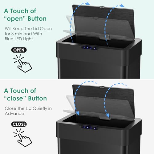 Arlopu 21.1 Gallon Automatic Trash Can,Sensor Motion Stainless Steel Garbage Bin, Touchless Smart Waste Bin, W/Stay-Open, Soft Close Lid, Display Light for Kithchen, Living Room, Office (21.1gal)