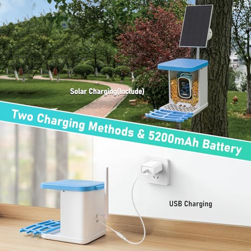 DEHVIHS Smart Bird Feeder with Camera, 2.5K HD AI Identify Bird Watching Camera with Solar Panel, Live View, Auto Capture Bird Videos & App Notify When Birds Detected, Ideal Gift for Bird Lover