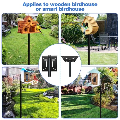 QwayHome Upgrade 80In Smart Bird Feeder Pole, Outdoor Bird House Poles Mount Kit for Bird Buddy Feeder & Wooden Bird House, Adjustable Heavy-Duty BirdHouse Pole Stand Post Set with 5-Prong Base